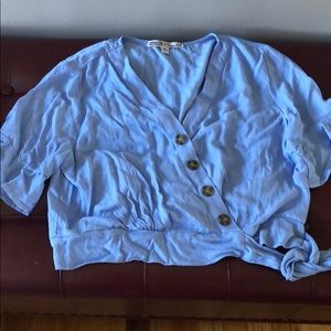 3/4 sleeve tie front shirt